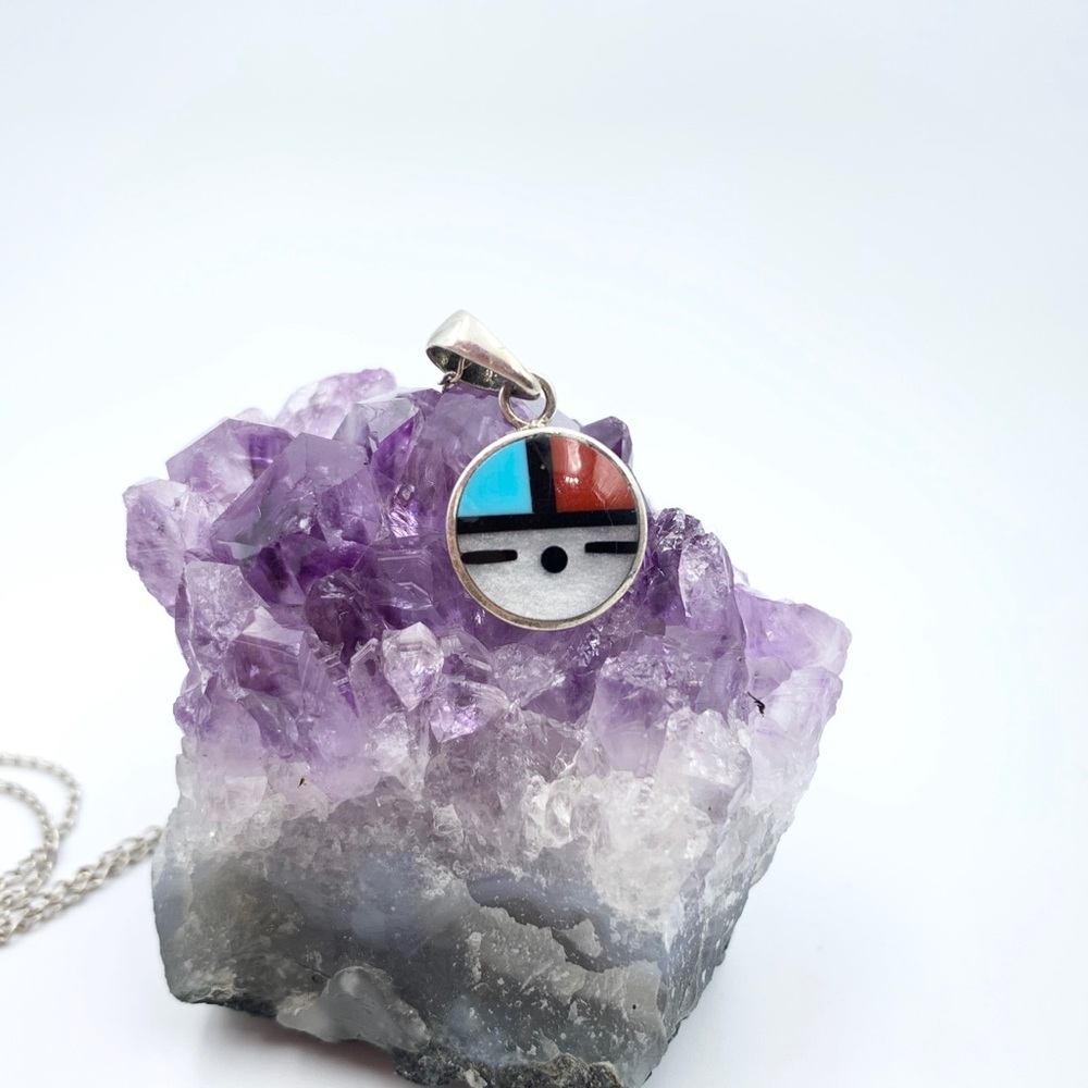 Sterling Native American Sunface Pendant Necklace